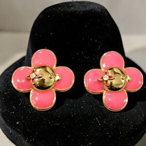 Hot Pink And Gold Vivian Flower Earrings